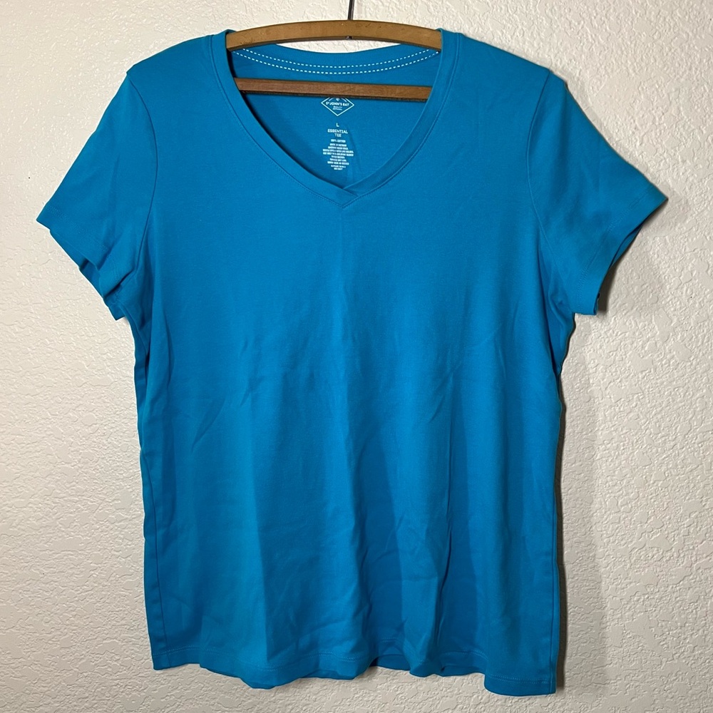 St. John's Bay Blue V-Neck Women's Top Size Large 100% Cotton